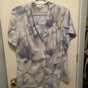 Calvin Klein blouse, XL, beautiful blue, white and gray.